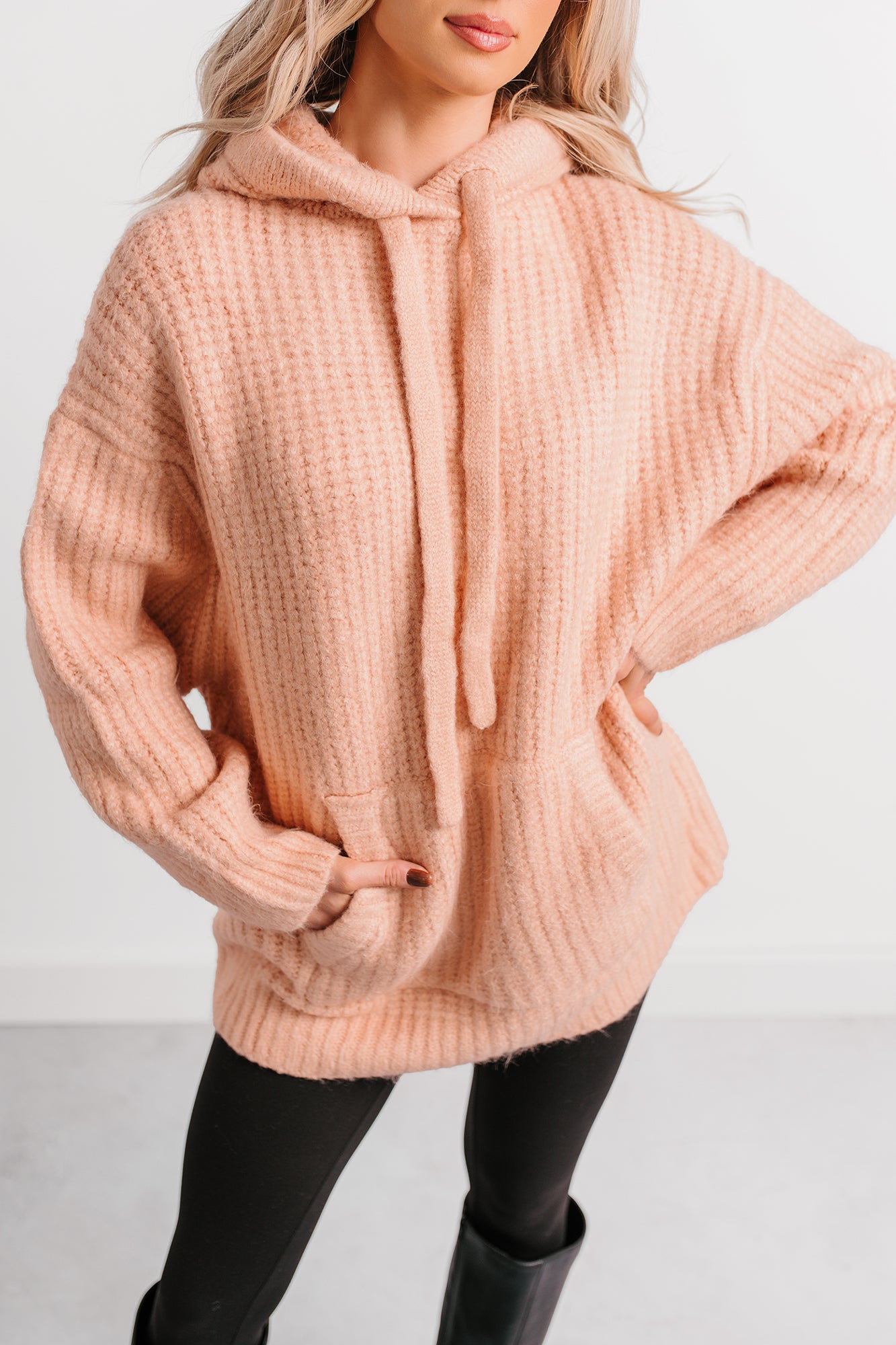 Frost Looms Oversized Sweater Knit Hoodie (Light Pink) - NanaMacs