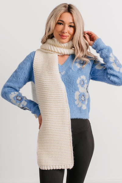 Snowbound Season Cable Knit Scarf (Ivory)