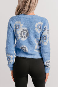 Peaceful Hours Floral V Neck Knit Sweater (Blue) - NanaMacs