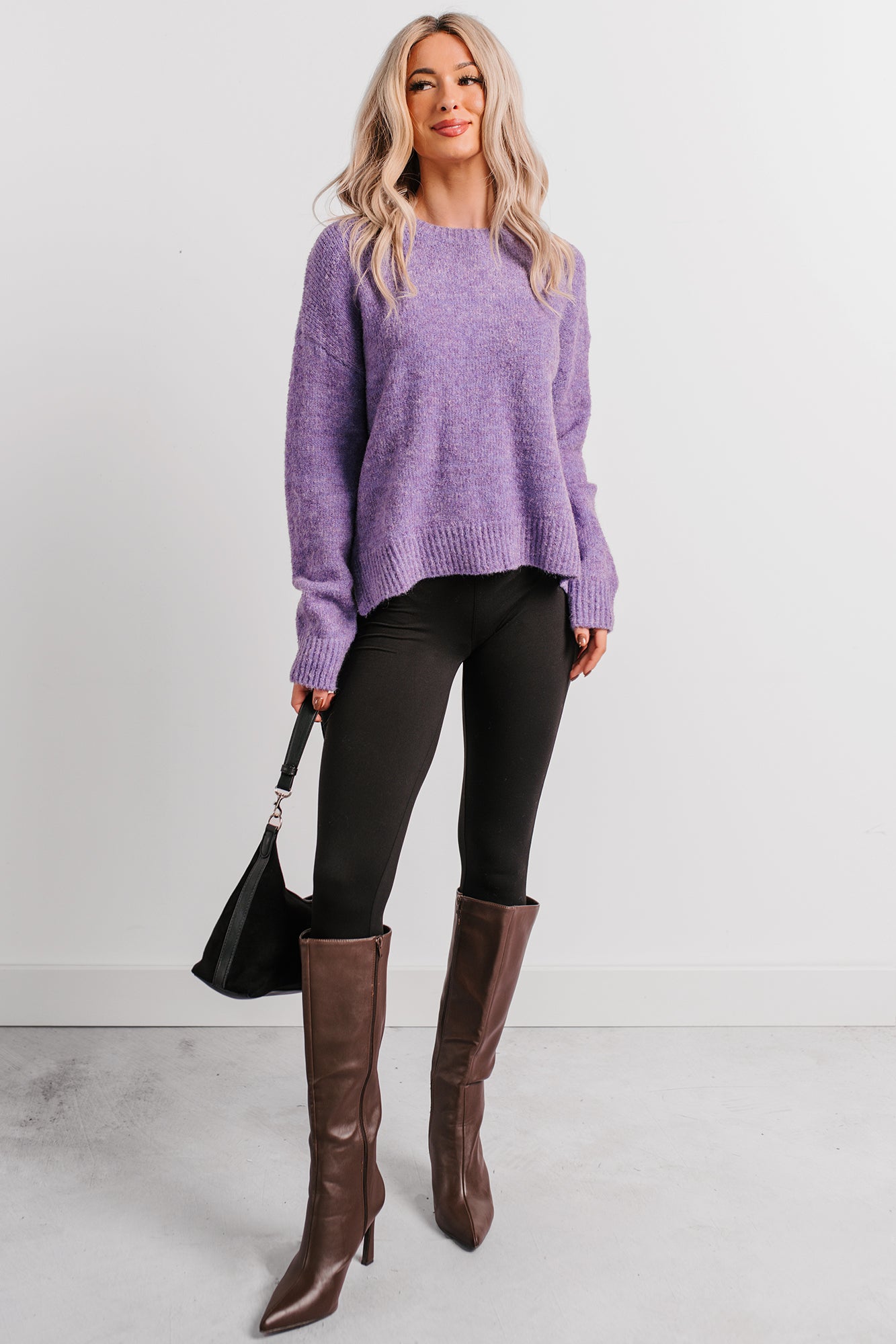 Easy Evenings Long Sleeve Knit Sweater (Purple) - NanaMacs