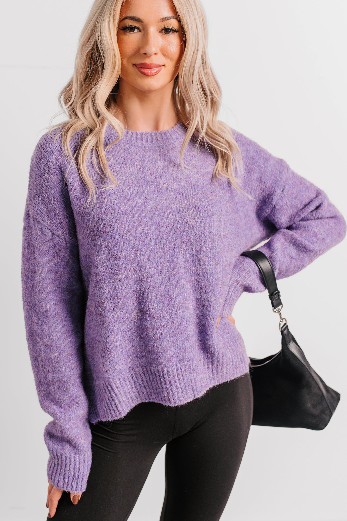 Easy Evenings Long Sleeve Knit Sweater (Purple) - NanaMacs