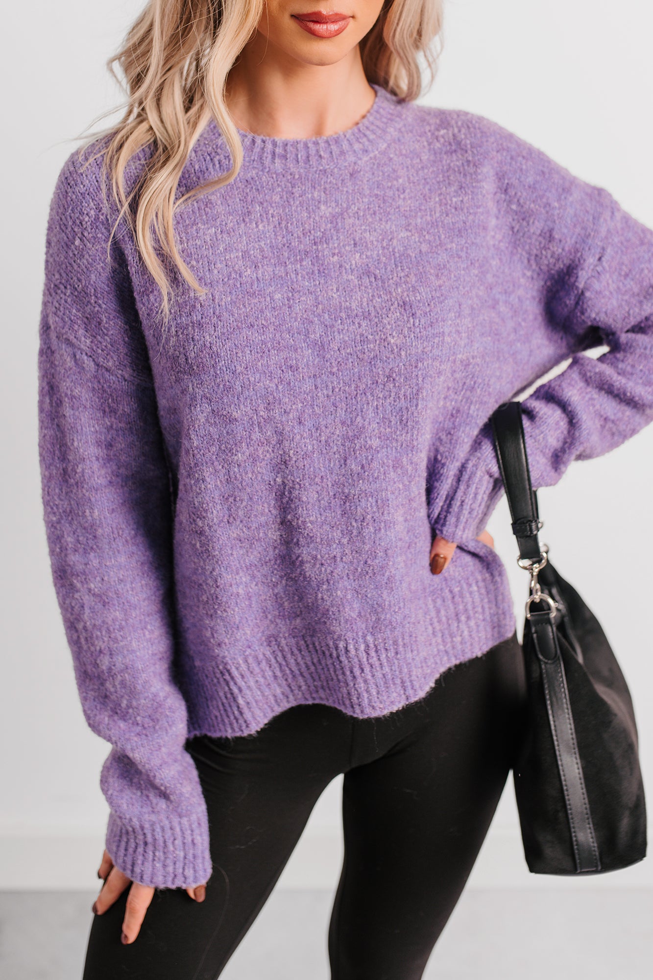Easy Evenings Long Sleeve Knit Sweater (Purple) - NanaMacs