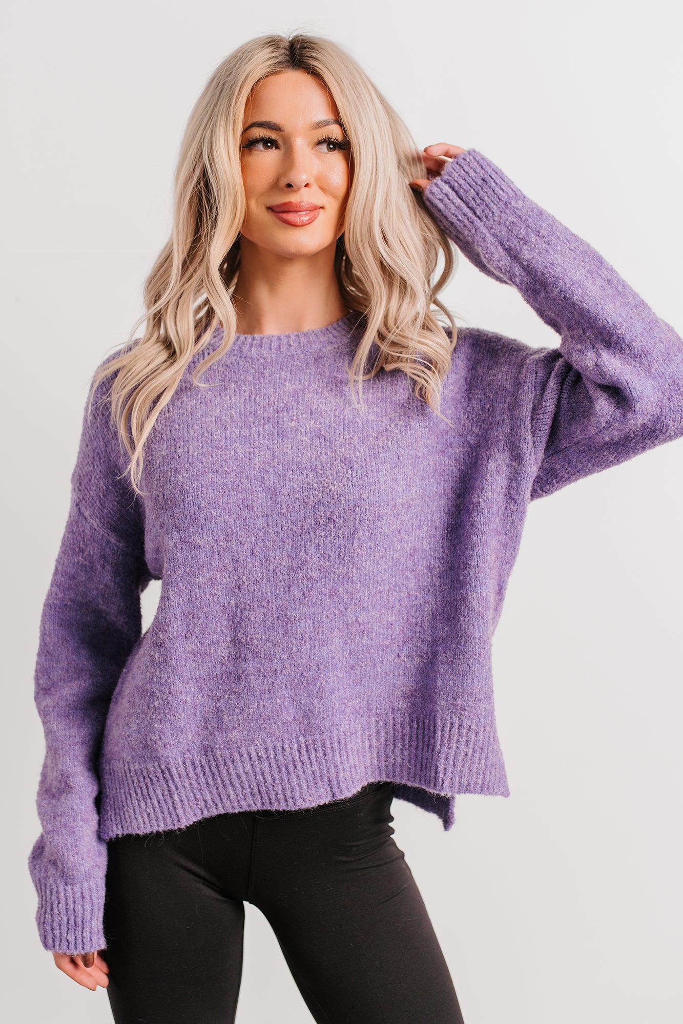 Easy Evenings Long Sleeve Knit Sweater (Purple) - NanaMacs