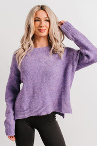 Easy Evenings Long Sleeve Knit Sweater (Purple) - NanaMacs