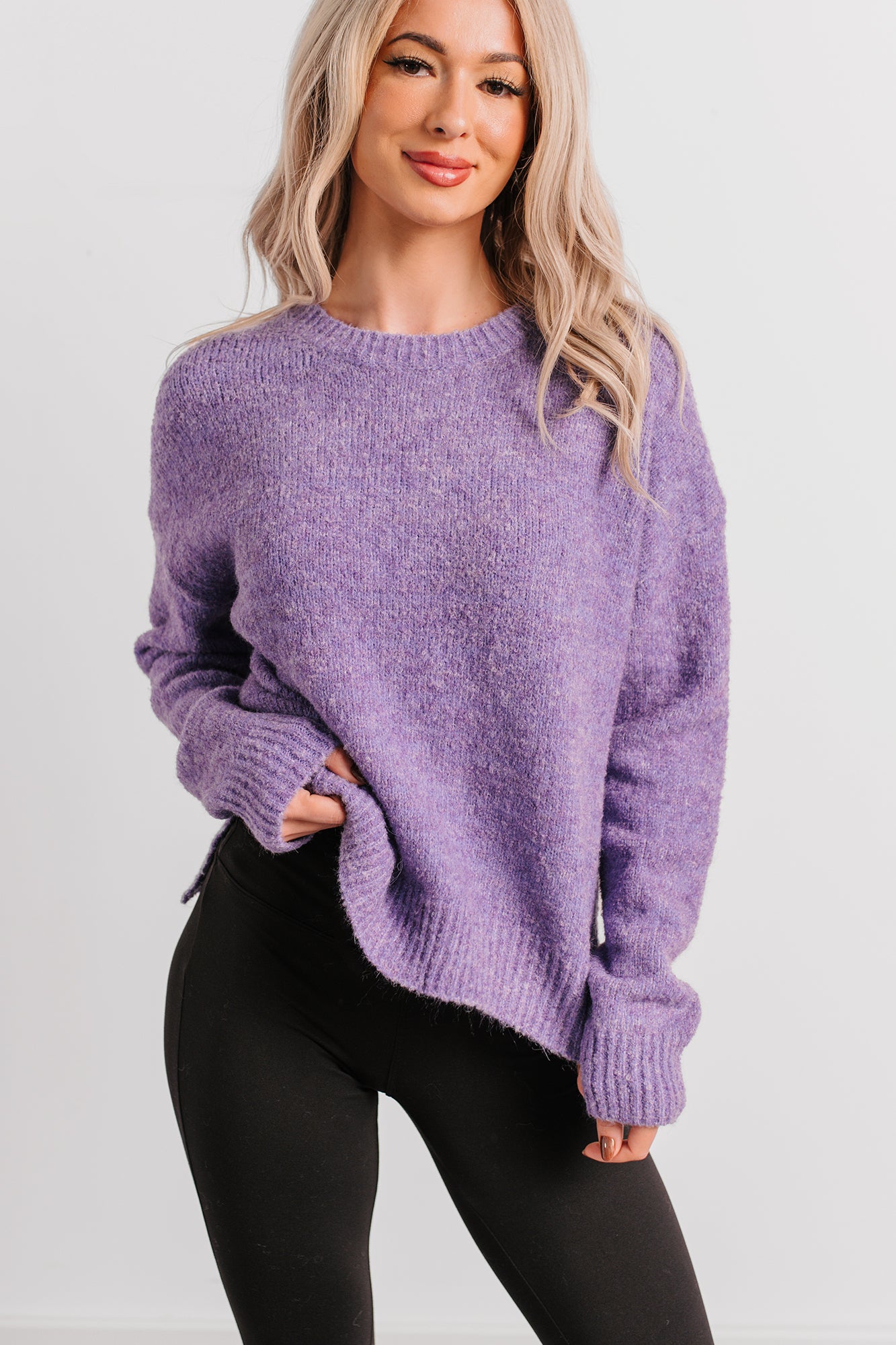Easy Evenings Long Sleeve Knit Sweater (Purple) - NanaMacs