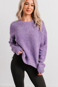 Easy Evenings Long Sleeve Knit Sweater (Purple) - NanaMacs