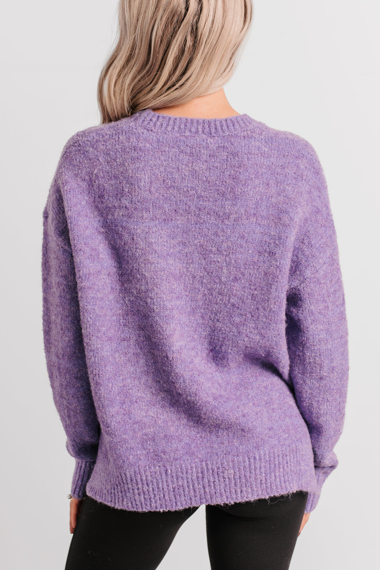 Easy Evenings Long Sleeve Knit Sweater (Purple) - NanaMacs