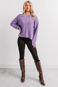 Easy Evenings Long Sleeve Knit Sweater (Purple) - NanaMacs