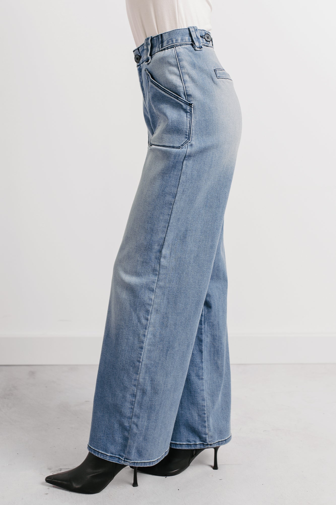Betty Non-Distressed High Rise Wide Leg Sneak Peek Jeans (Medium Light) - NanaMacs