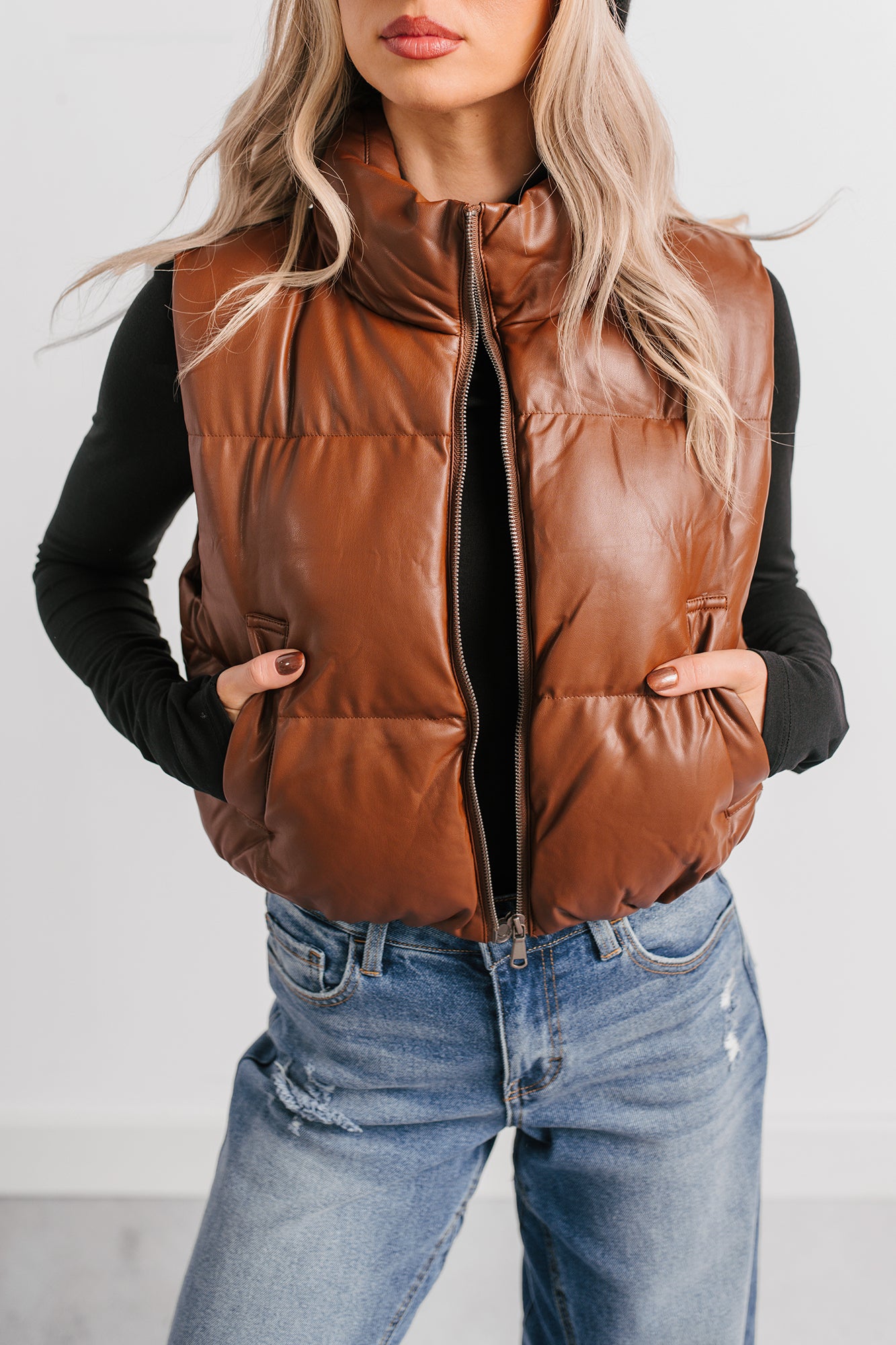 Grounded Glow Cropped Puffer Vest (Chestnut) - NanaMacs