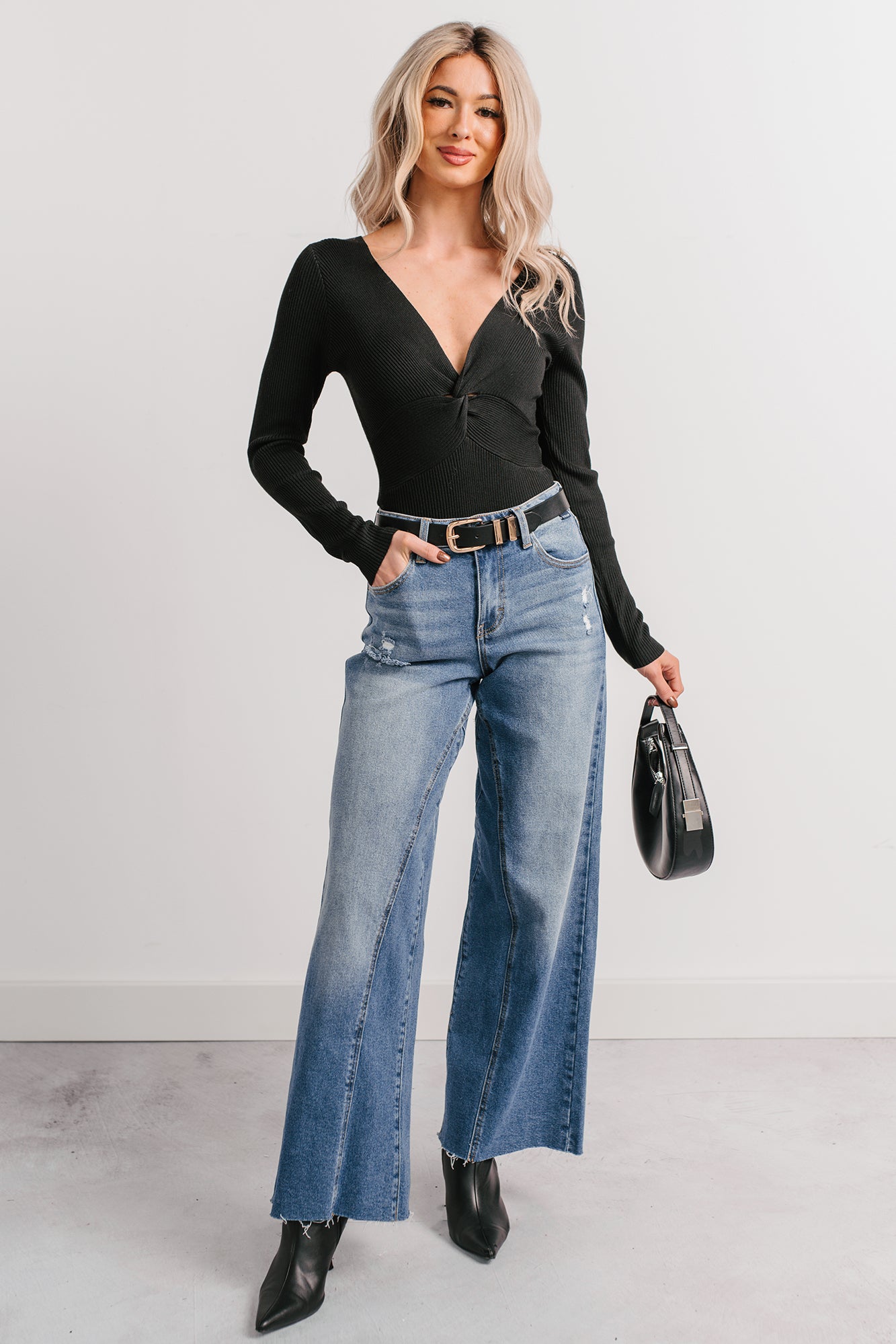 Pure Balance Long Sleeve Ribbed Bodysuit (Black) - NanaMacs