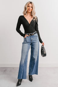 Pure Balance Long Sleeve Ribbed Bodysuit (Black) - NanaMacs