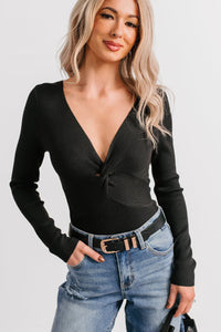 Pure Balance Long Sleeve Ribbed Bodysuit (Black) - NanaMacs