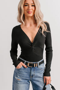 Pure Balance Long Sleeve Ribbed Bodysuit (Black) - NanaMacs