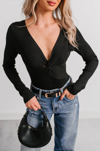 Pure Balance Long Sleeve Ribbed Bodysuit (Black) - NanaMacs