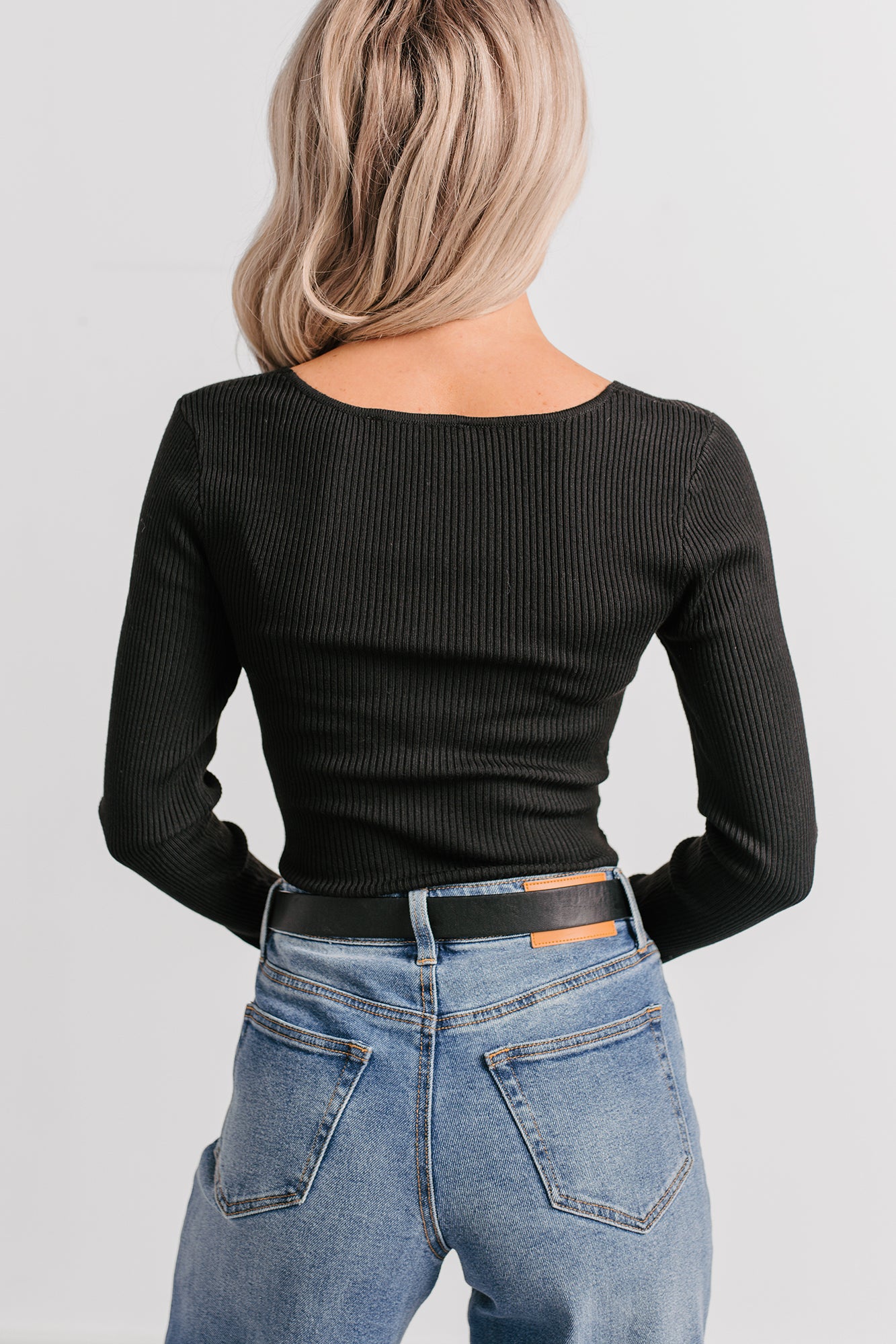 Pure Balance Long Sleeve Ribbed Bodysuit (Black) - NanaMacs