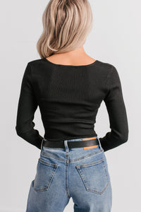 Pure Balance Long Sleeve Ribbed Bodysuit (Black) - NanaMacs