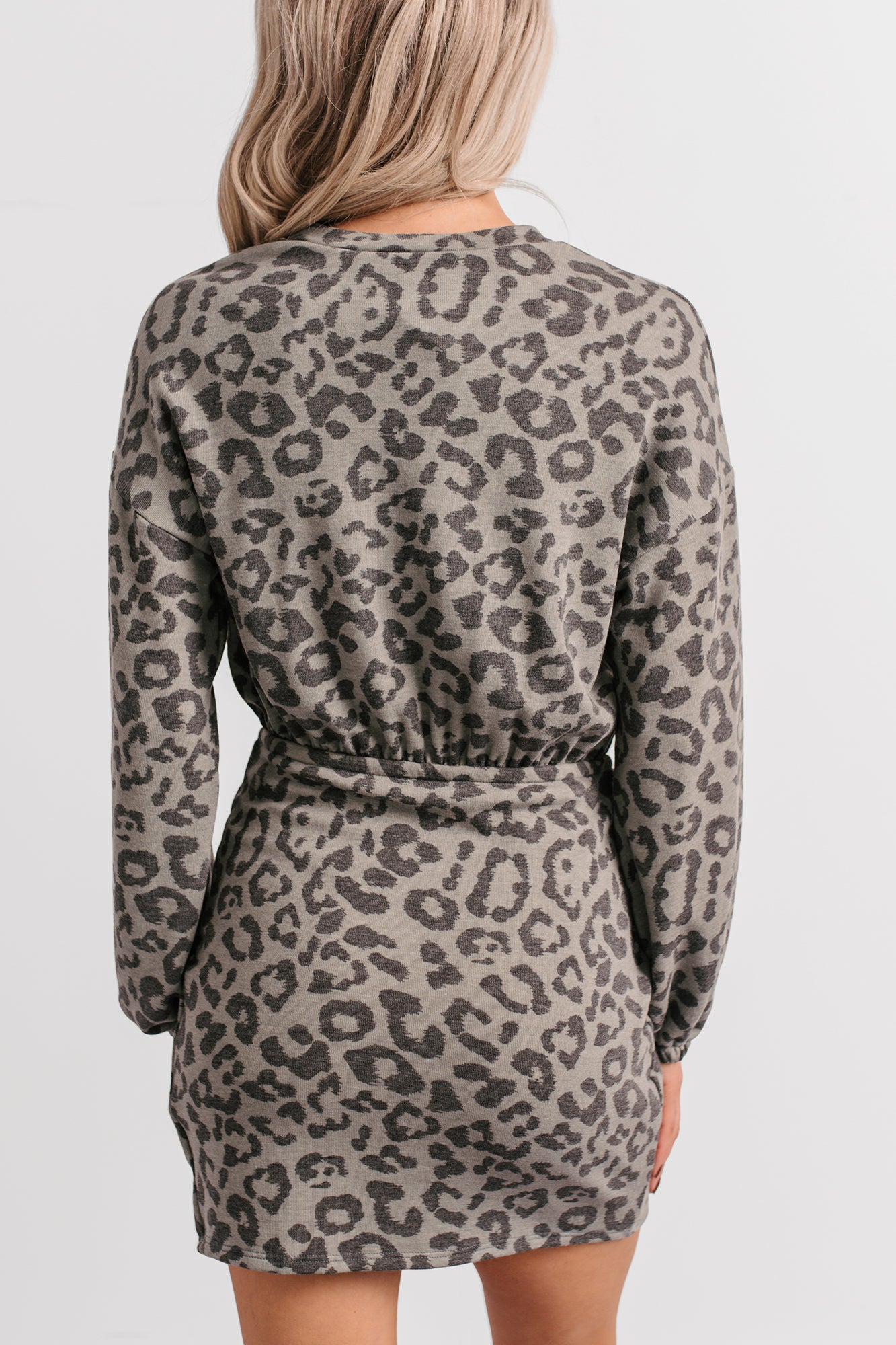 Little Miss Bossy Asymmetric Mini Dress (Grey Leopard) - NanaMacs