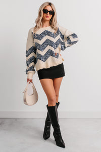 Ran On Radiance Sequin Chevron Sweater (Navy) - NanaMacs