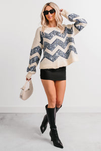 Ran On Radiance Sequin Chevron Sweater (Navy) - NanaMacs