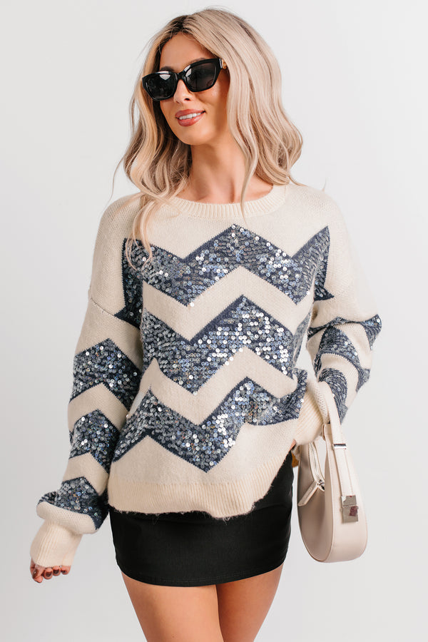 Ran On Radiance Sequin Chevron Sweater (Navy)