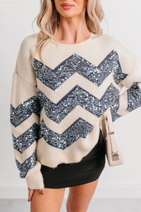 Ran On Radiance Sequin Chevron Sweater (Navy) - NanaMacs