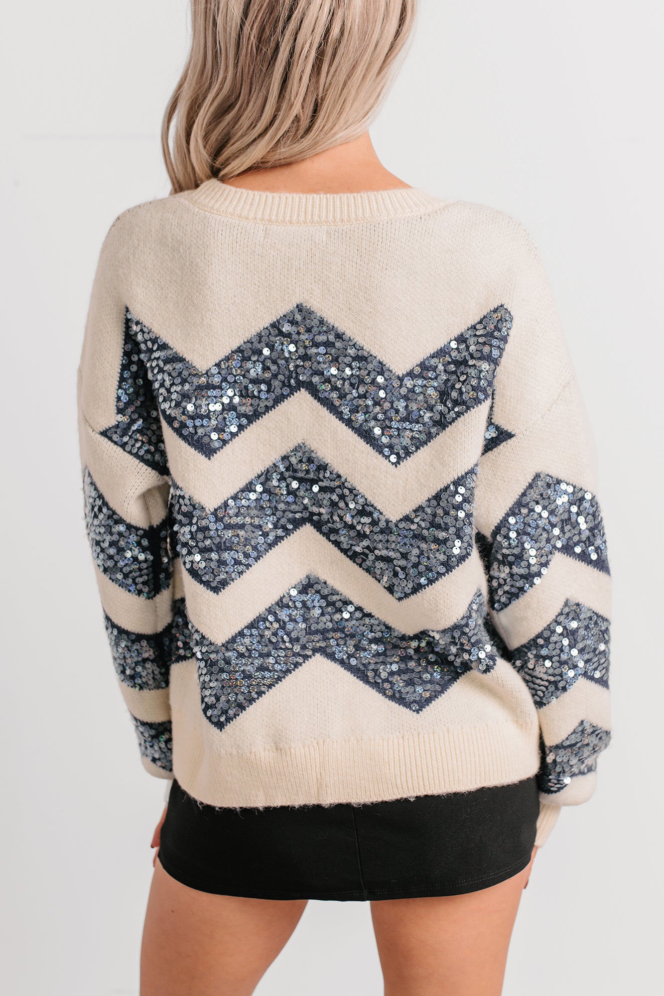 Ran On Radiance Sequin Chevron Sweater (Navy) - NanaMacs