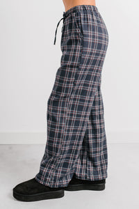 Embracing Less Wide Leg Plaid Pants (Navy) - NanaMacs