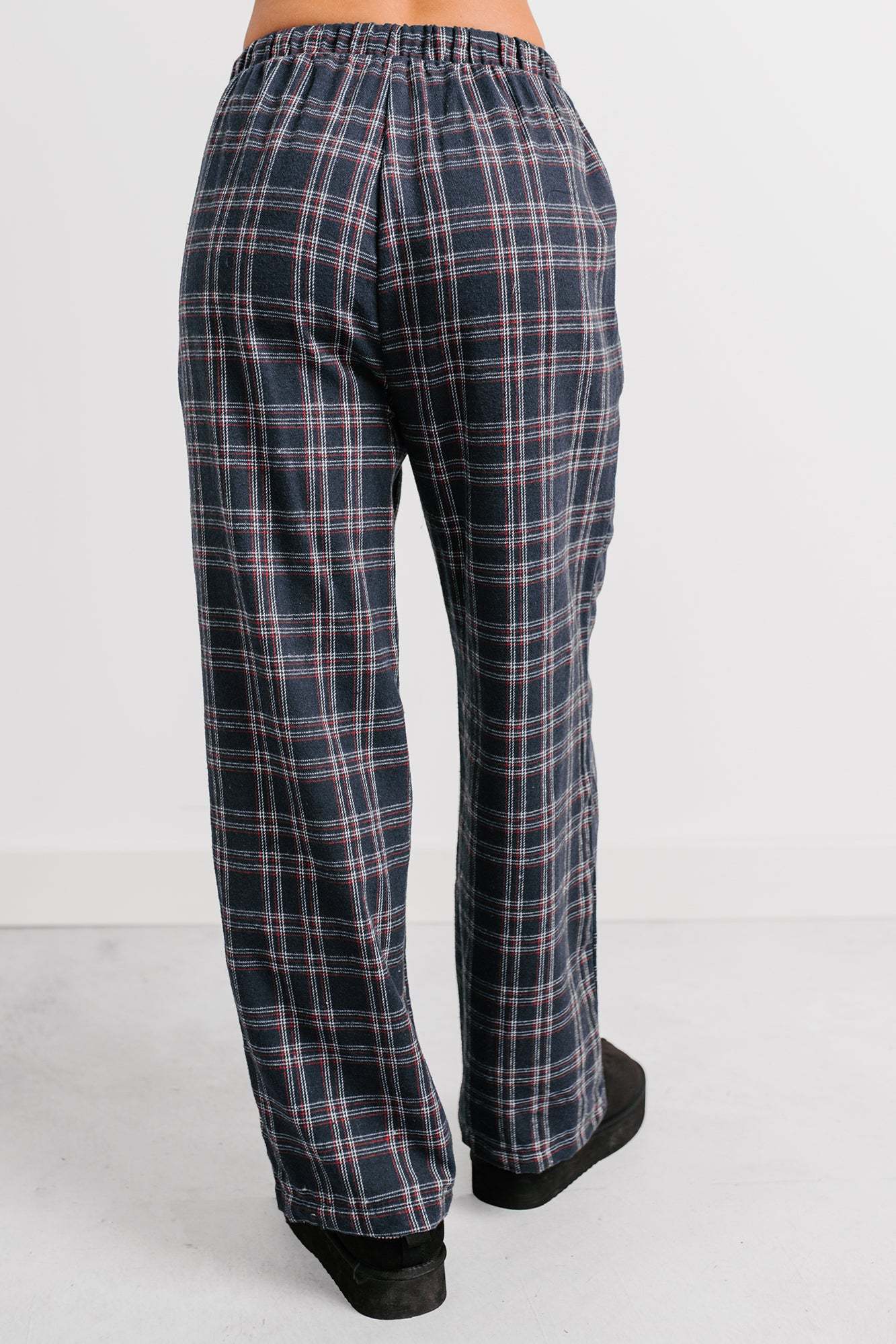 Embracing Less Wide Leg Plaid Pants (Navy) - NanaMacs