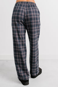 Embracing Less Wide Leg Plaid Pants (Navy) - NanaMacs