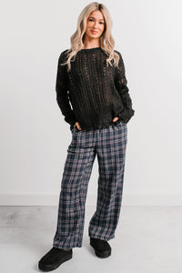 Peace Within Long Sleeve Cable Knit Sweater (Black) - NanaMacs