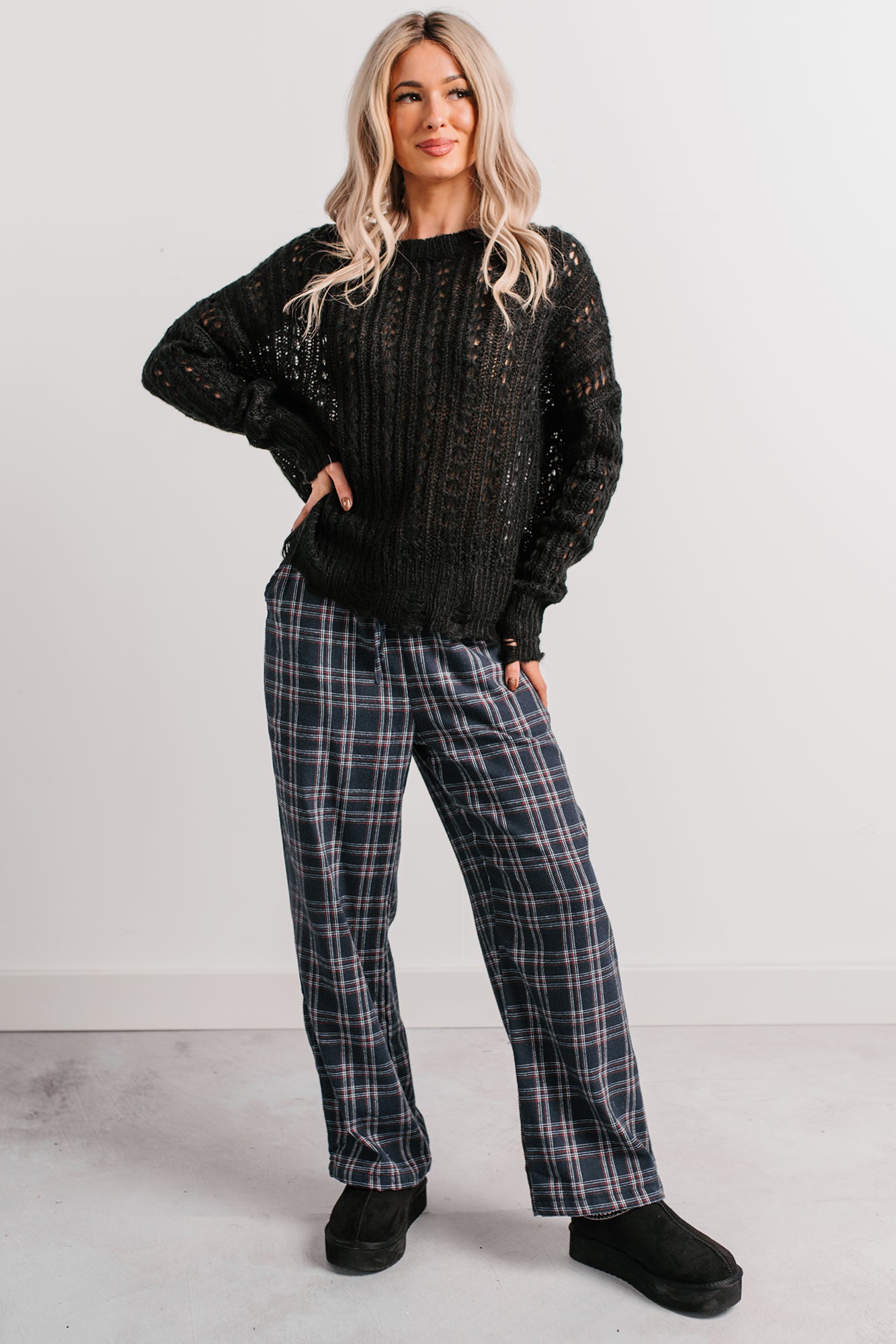 Peace Within Long Sleeve Cable Knit Sweater (Black) - NanaMacs