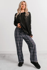 Peace Within Long Sleeve Cable Knit Sweater (Black) - NanaMacs