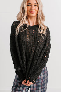 Peace Within Long Sleeve Cable Knit Sweater (Black) - NanaMacs