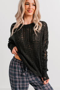 Peace Within Long Sleeve Cable Knit Sweater (Black) - NanaMacs