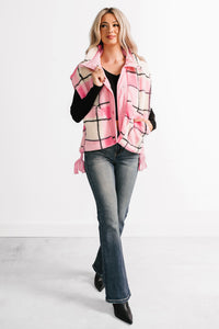 Let It All Go Plaid Fleece Vest (Pink) - NanaMacs