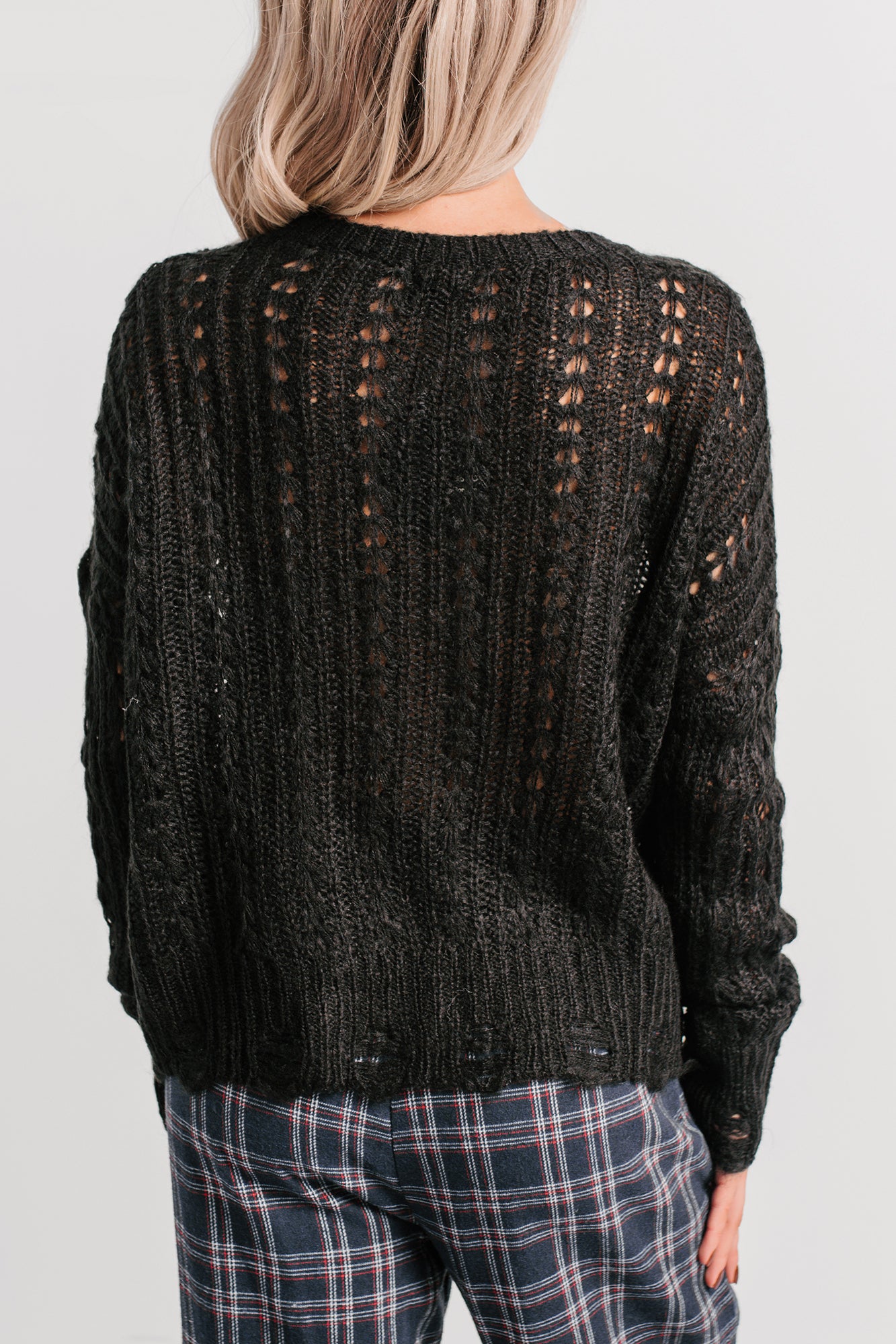 Peace Within Long Sleeve Cable Knit Sweater (Black) - NanaMacs
