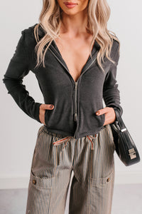 Embracing Minimal Knit Zip-Up Hoodie (Black) - NanaMacs