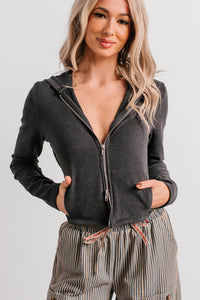 Embracing Minimal Knit Zip-Up Hoodie (Black) - NanaMacs