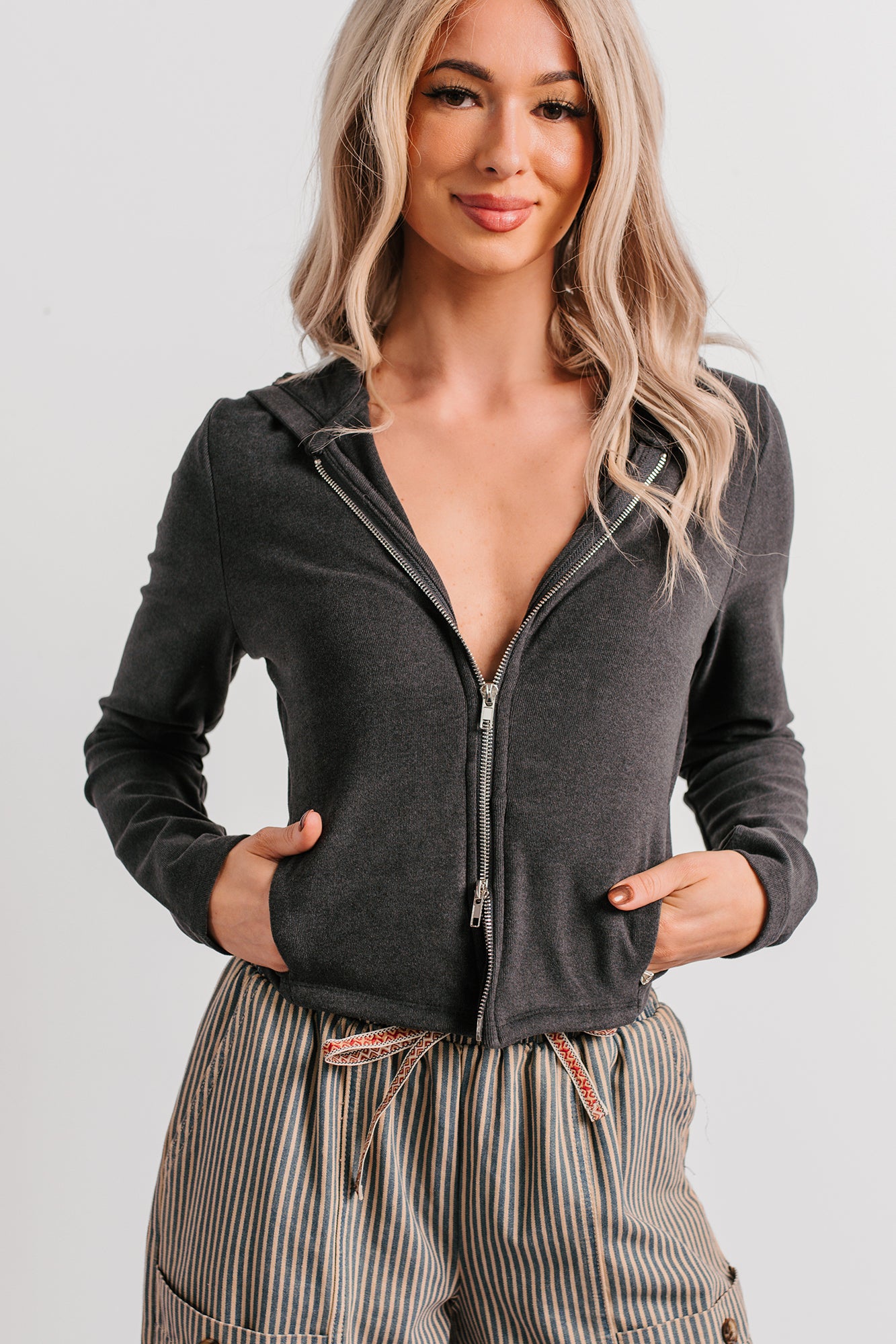 Embracing Minimal Knit Zip-Up Hoodie (Black) - NanaMacs