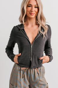 Embracing Minimal Knit Zip-Up Hoodie (Black) - NanaMacs