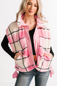 Let It All Go Plaid Fleece Vest (Pink) - NanaMacs