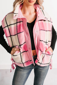 Let It All Go Plaid Fleece Vest (Pink) - NanaMacs