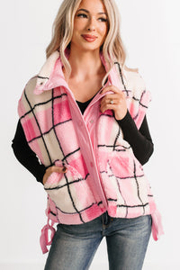 Let It All Go Plaid Fleece Vest (Pink) - NanaMacs