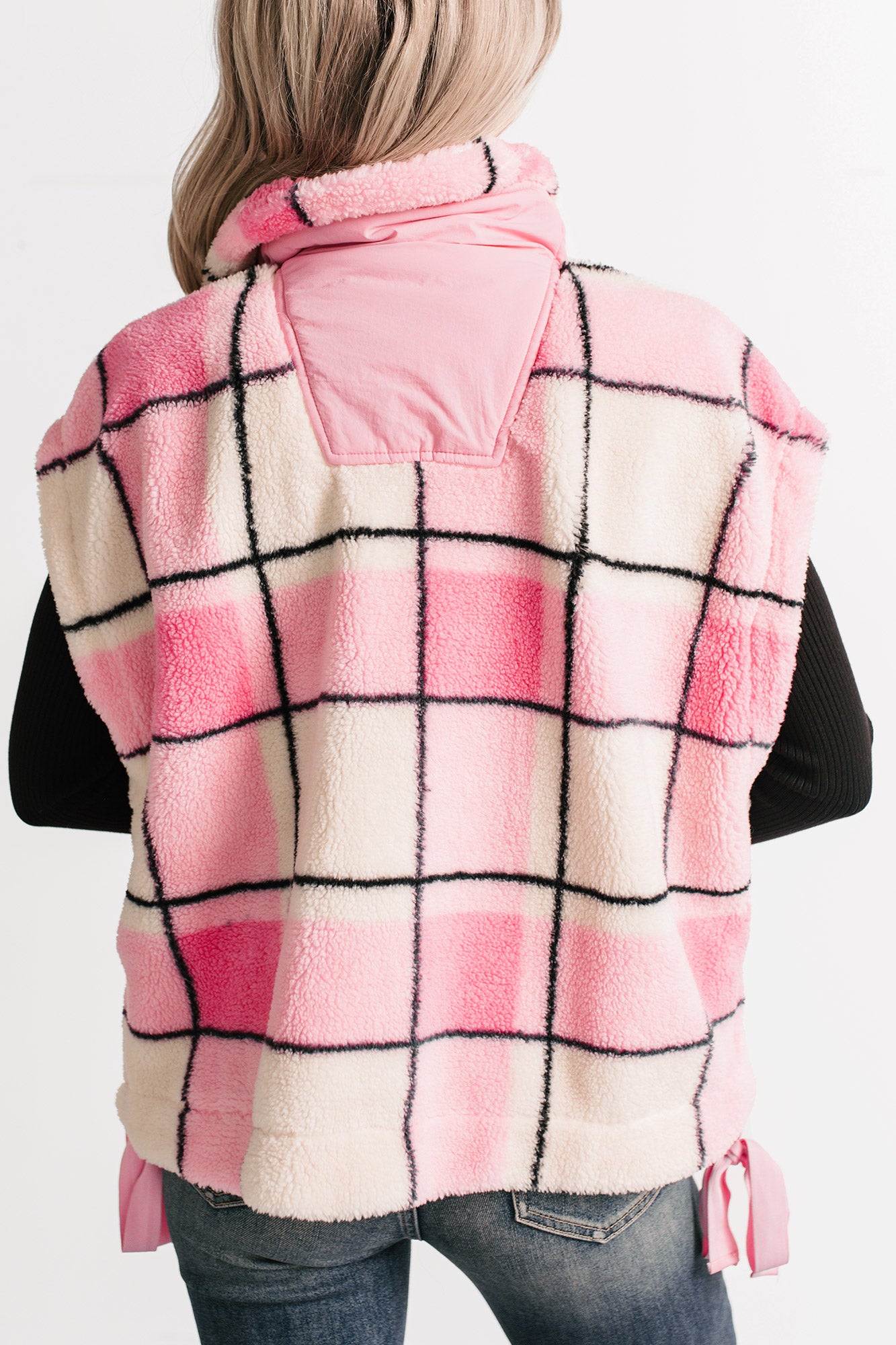 Let It All Go Plaid Fleece Vest (Pink) - NanaMacs