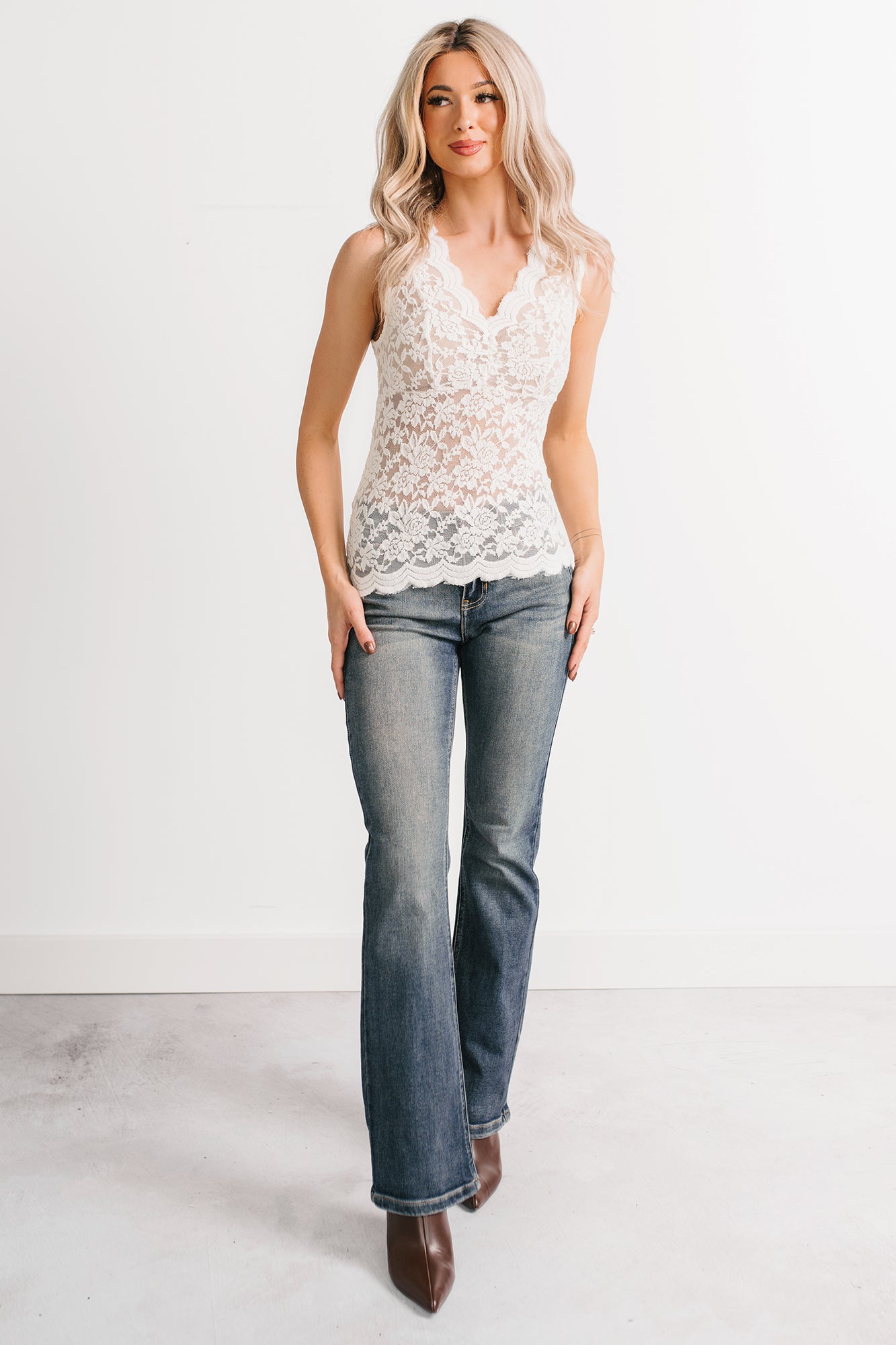 Don’t Try Me Sleeveless Floral Lace Top (Ivory) - NanaMacs