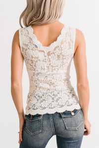 Don’t Try Me Sleeveless Floral Lace Top (Ivory) - NanaMacs