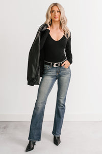 Turning Heads Cross Back Deep V Bodysuit (Black) - NanaMacs