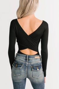 Turning Heads Cross Back Deep V Bodysuit (Black) - NanaMacs