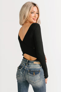 Turning Heads Cross Back Deep V Bodysuit (Black) - NanaMacs